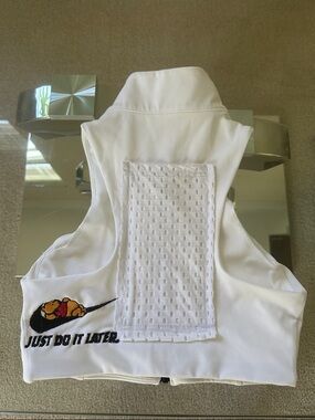White Sports Bra with Embroidered Slogan: Just do it later with Winnie the Pooh